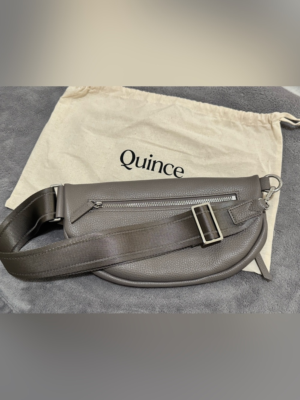 Quince Italian Pebbled Leather Sling / Belt Bag in Taupe Grey - Picture 2 of 3